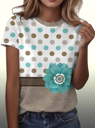 Polka Dots Short Sleeve Tee T shirt Crew Neck Printing Casual Graphic Tee Summer Top