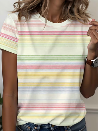 Striped Short Sleeve Tee T shirt Crew Neck Printing Casual Graphic Tee Summer Top