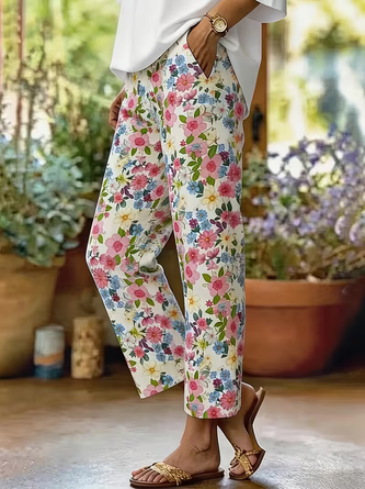 Floral Long Pants Casual Spring Fall Trousers