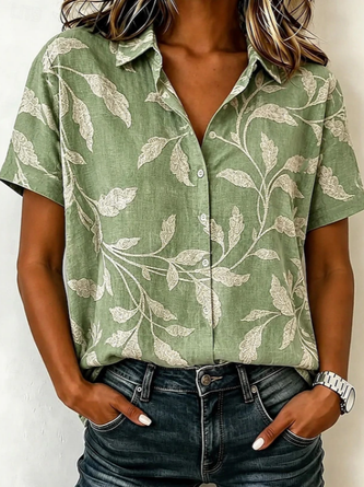 Leaf Shirt Collar Short Sleeve Shirt Printing Casual Daily Summer Top