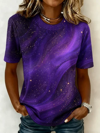 Starry Sky Short Sleeve Tee T shirt Crew Neck Casual Summer Top
