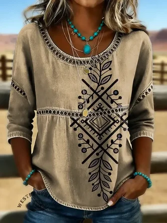 Abstract Crew Neck Half Sleeve Blouse Printing Casual Daily Summer Top