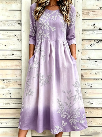 Floral Half Sleeve Crew Neck Printing Dress Daily Casual Maxi H Line Summer Dress