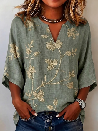Floral V Neck Half Sleeve Blouse Printing Casual Daily Summer Top