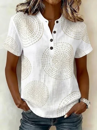 Abstract V Neck Short Sleeve Shirt Printing Casual Daily Summer Top