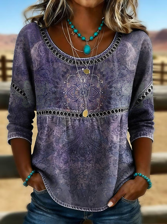 Ethnic Crew Neck Half Sleeve Blouse Printing Casual Daily Summer Top