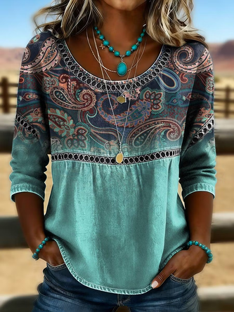 Paisley Crew Neck Half Sleeve Blouse Printing Casual Daily Summer Top