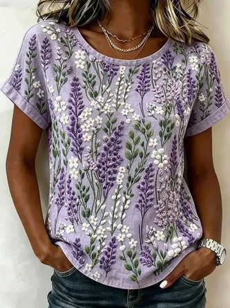 Floral Short Sleeve Tee T shirt Crew Neck Printing Casual Graphic Tee Summer Top