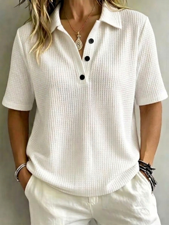 Plain Half Sleeve Tee T shirt Polo Collar Vintage Summer Top