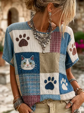 Geometric Short Sleeve Tee T shirt Crew Neck Printing Casual Summer Top