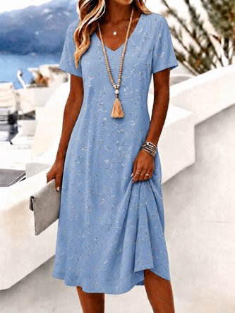 Abstract Stripes Short Sleeve V Neck Dress Daily Simple Midi T Shirt Dress Line Summer Dress