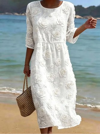 Floral Half Sleeve Crew Neck Dress Daily Casual Maxi T Shirt Dress H Line Summer Dress