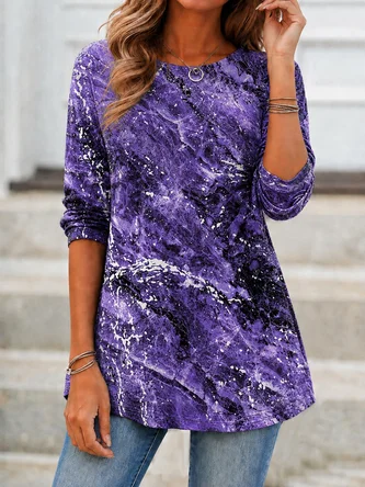 Random Print Long Sleeve Tee T shirt Crew Neck Printing Casual Spring Fall Top