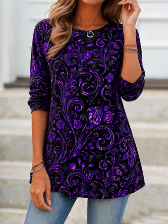 Geometric Long Sleeve Tee T shirt Crew Neck Printing Casual Spring Fall Top