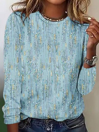 Abstract Long Sleeve Tee T shirt Crew Neck Casual Spring Fall Top