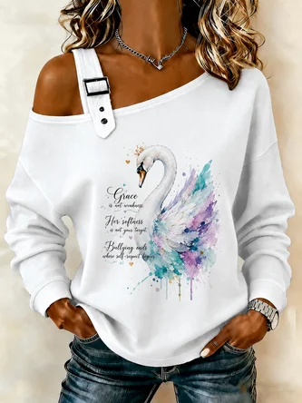 Animal Asymmetrical Buckle Casual Spring Fall Long Sleeve Sweatshirt