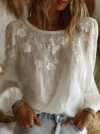 Floral Crew Neck Long Sleeve Blouse Printing Vintage Daily Spring Fall Top