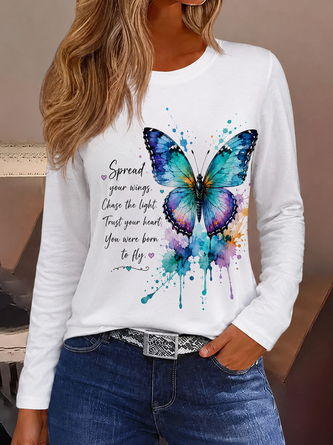 Text Letters Long Sleeve Tee T shirt Crew Neck Casual Spring Fall Top