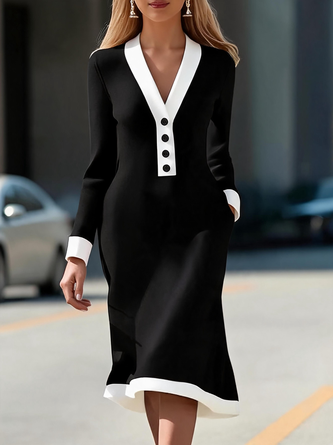 Women Plain Long Sleeve V Neck Dress Party Casual Midi Sweater A-Line Spring/Fall Dress - Image 10