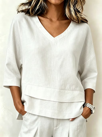 Plain Half Sleeve Tee T shirt V Neck Casual Summer Top