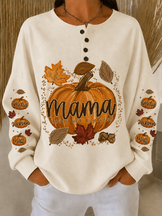 Text Letters Henley Collar Casual Spring Fall Long Sleeve Sweatshirt