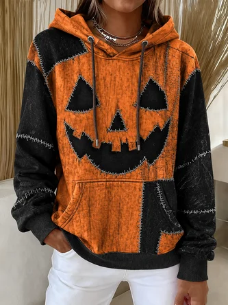 Block Hooded Casual Spring Fall Long Sleeve Sweatshirt