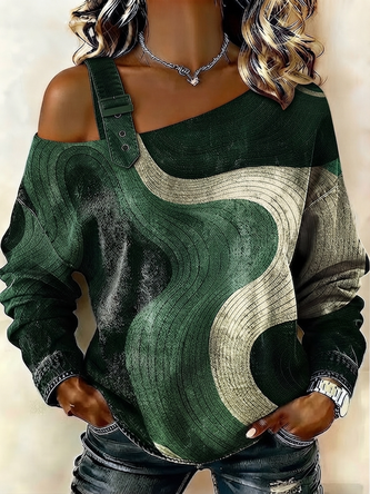 Geometric Asymmetrical Buckle Casual Spring Fall Long Sleeve Sweatshirt