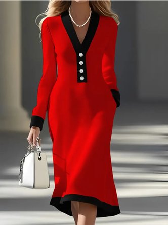 Women Plain Long Sleeve V Neck Dress Party Casual Midi Sweater A-Line Spring/Fall Dress - Image 4