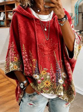 Floral Half Sleeve Vintage Daily Spring Fall Hoodie