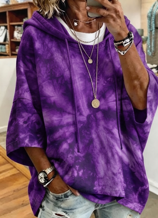 Tie Dye Half Sleeve Vintage Daily Spring Fall Hoodie
