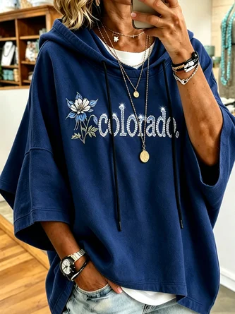 Plain Half Sleeve Casual Daily Spring Fall Hoodie