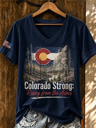 Text Letters Short Sleeve Tee T shirt V Neck Casual Summer Top