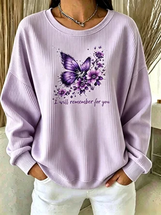 Butterfly Crew Neck Casual Spring Fall Long Sleeve Sweatshirt