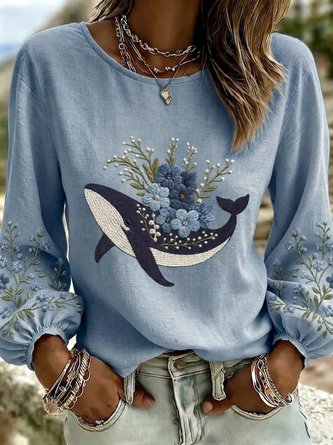 Floral Crew Neck Long Sleeve Blouse Printing Casual Daily Spring Fall Top