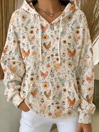 Floral Long Sleeve Vintage Daily Spring Fall Hoodie