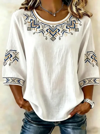 Abstract Graphic Crew Neck Half Sleeve Blouse Printing Vintage Daily Summer Top