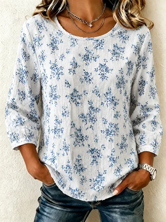 Floral Crew Neck Half Sleeve Blouse Casual Daily Summer Top