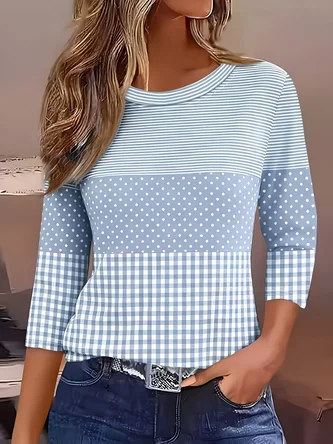 Striped Long Sleeve Tee T shirt Crew Neck Casual Spring Fall Top