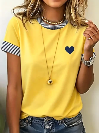 Striped Short Sleeve Tee T shirt Crew Neck Casual Summer Top