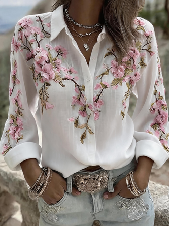 3D Printing Shirt Collar Long Sleeve Shirt Vintage Daily Spring Fall Top
