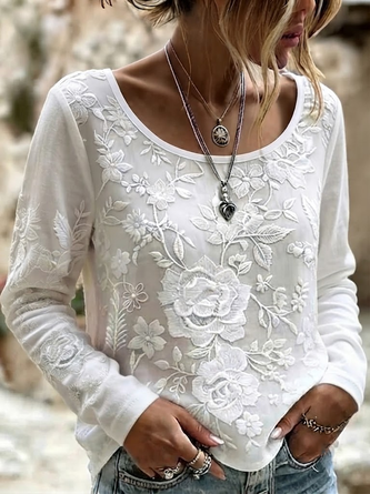 Floral Long Sleeve Tee T shirt Crew Neck Printing Casual Graphic Tee Spring Fall Top