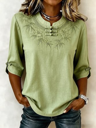 Palm Leaf Crew Neck Half Sleeve Blouse Casual Daily Summer Top