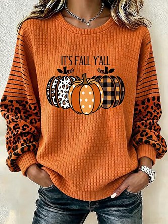Striped Crew Neck Printing Casual Spring Fall Long Sleeve Sweatshirt