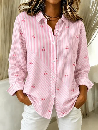 Fruit Shirt Collar Long Sleeve Shirt Printing Vintage Daily Spring Fall Top