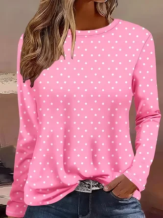 Polka Dots Long Sleeve Tee T shirt Crew Neck Printing Casual Spring Fall Top