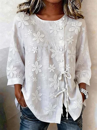 Floral Crew Neck Half Sleeve Shirt Printing Casual Daily Summer Top