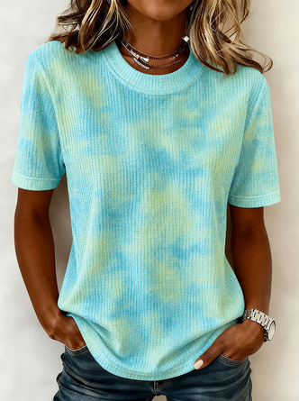 Ombre Short Sleeve Tee T shirt Crew Neck Casual Summer Top