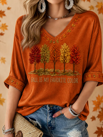 Text Letters Half Sleeve Tee T shirt V Neck Printing Vintage Summer Top