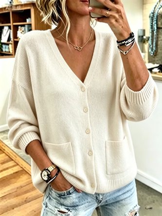 Plain Casual Long Sleeve V Neck Spring Fall Sweater