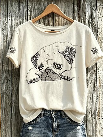 Dog Short Sleeve Tee T shirt Crew Neck Casual Summer Top